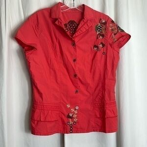 DIOTIMA, cap sleeve, embroidered, red top, SIZE S. GUC.